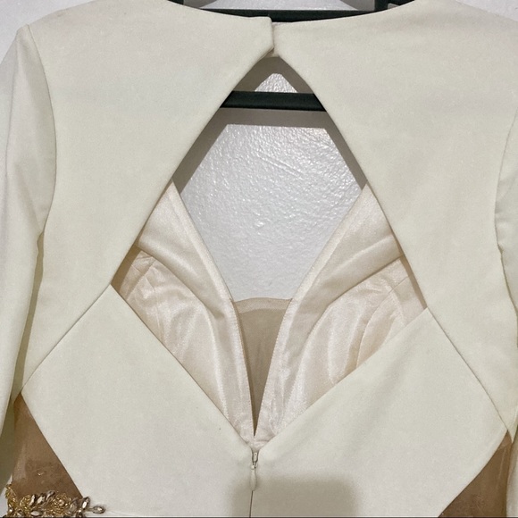 Marchesa Notte Ivory Bridal Long Sleeve Crepe V Neck Cut Out Dress Size 4 NWT - Picture 7 of 13